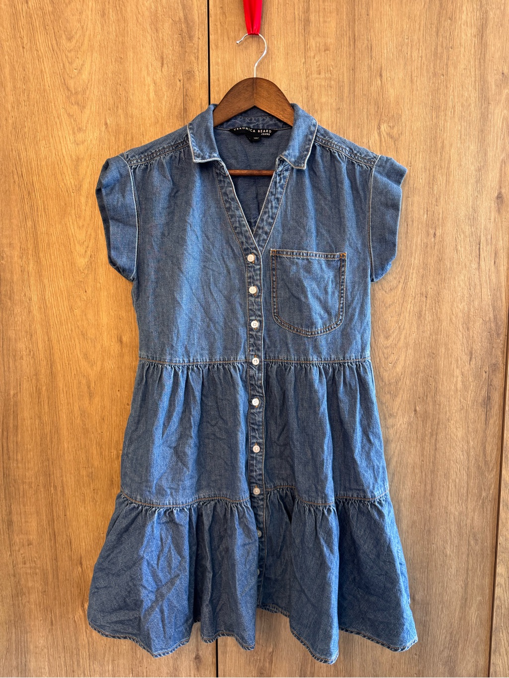 Veronica Beard Women’s Preppy Western Denim Tiered Shirt Mini Dress Blue Xs